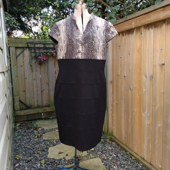Snake Print Dress NWT Size 16 Jessica Black Taupe Brown - Picture 1 of 12